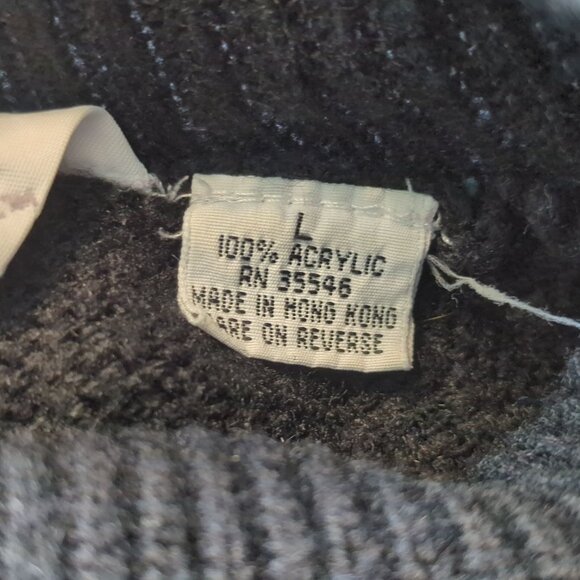 Vintage Honors Misses Sweater Women’s L Black White Floral Embroidered Argyle - Picture 6 of 12